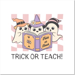 Groovy Halloween Trick or Teach Retro Ghost Teacher Posters and Art